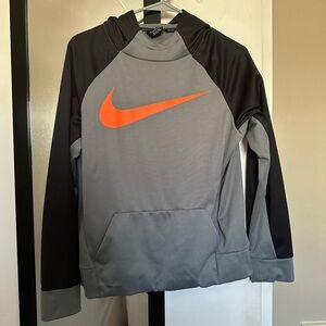 Nike Dri-FIT Gray and Black Hoodie Orange Swoosh Kids XL